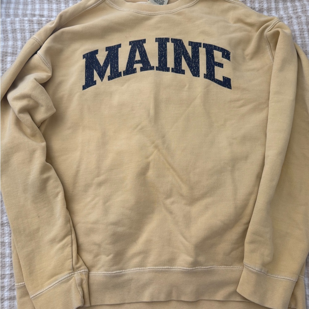 Avalon Beige Crewneck Sweater with Navy Print